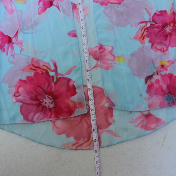 WOMENS MID LENGTH LIGHTWEIGHT DUSTER COVER UP SIZE MEDIUM LIGHT BLUE PINK FLOWER - Picture 7 of 8